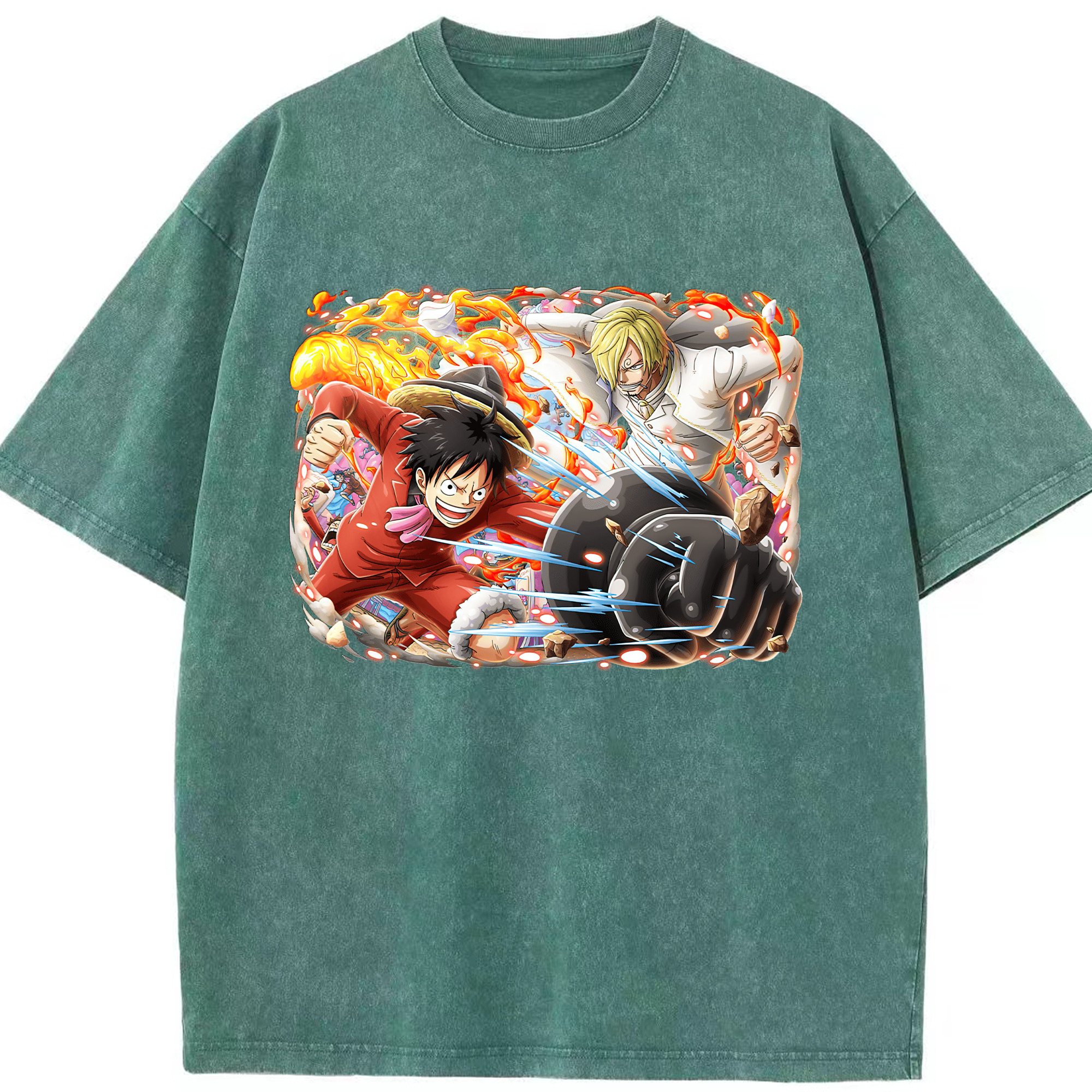 ワンピース モンキー・D・ルフィ ONE PIECE Monkey D. Luffy 綿100% ヴィンテージ風 半袖Tシャツ（フロントプリント）